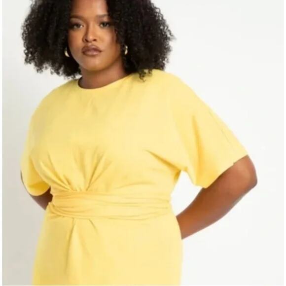 NEW Eloquii yellow Cross‎ Front Flutter Sleeve Dress, size 24 - Picture 3 of 16